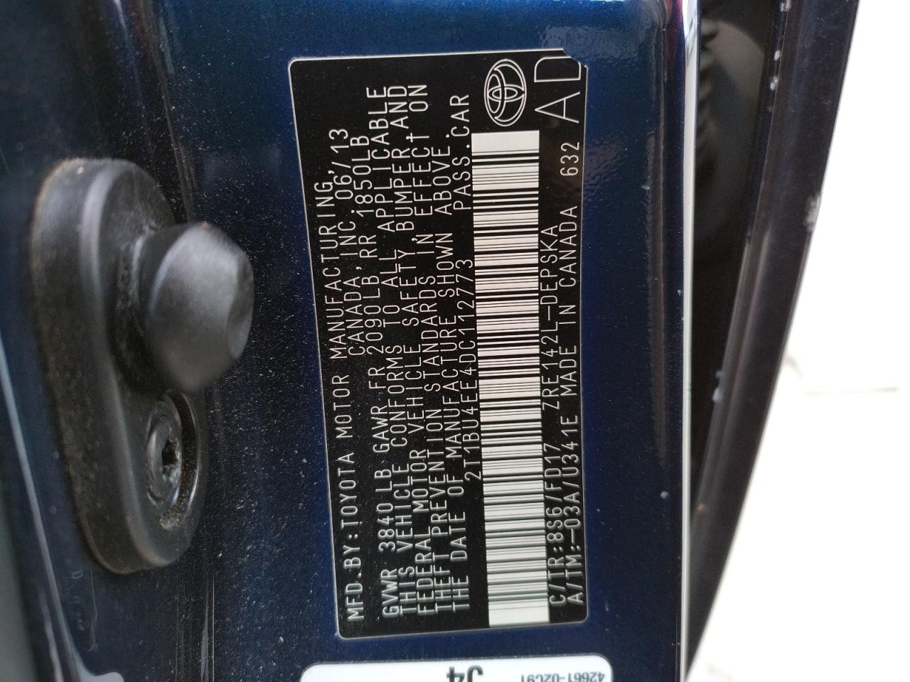 Photo 10 from auction – 2013 TOYOTA COROLLA BA with VIN 2T1BU4EE4DC112773