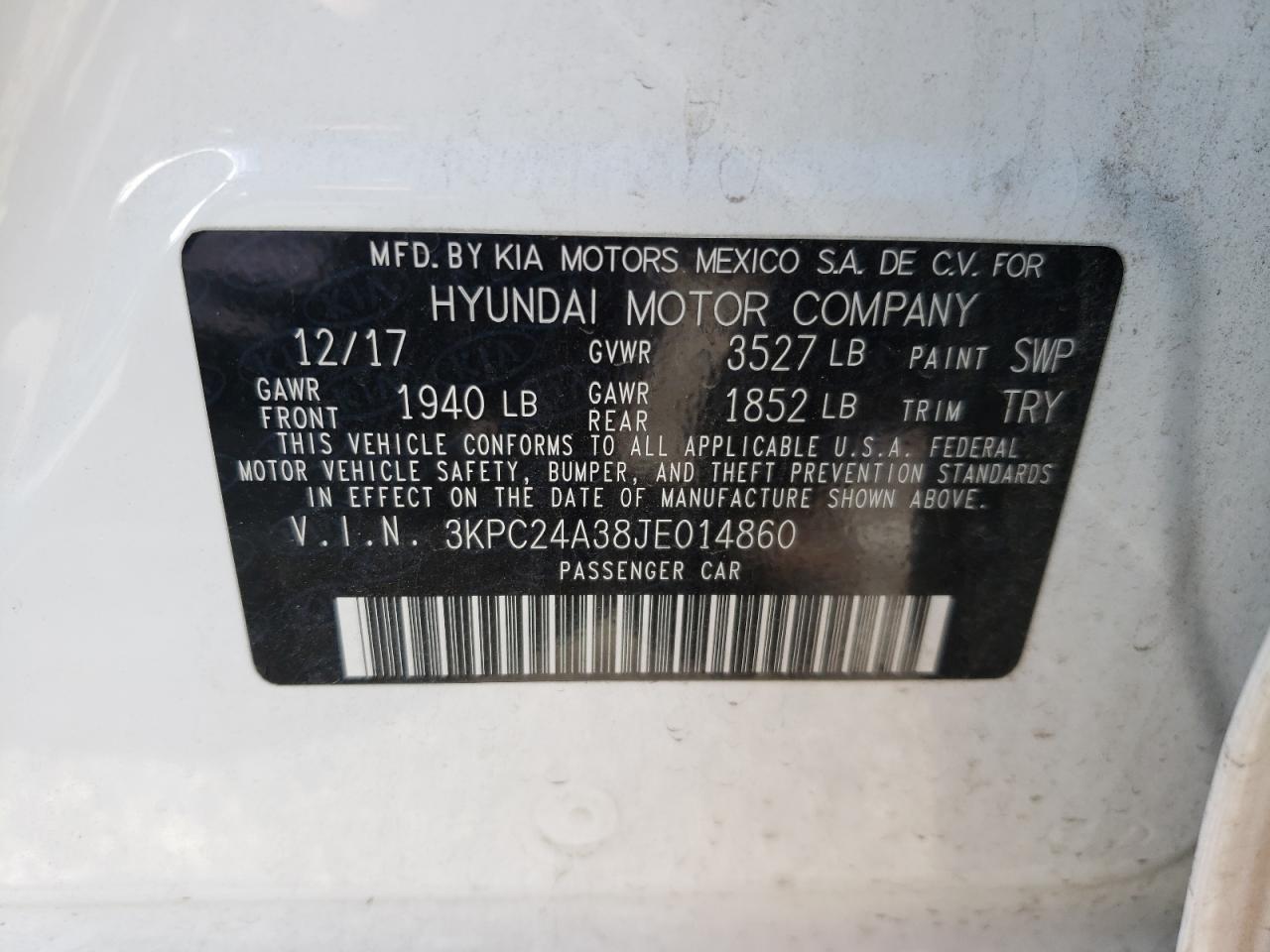 Photo 10 from auction – 2018 HYUNDAI ACCENT SE with VIN 3KPC24A38JE014860