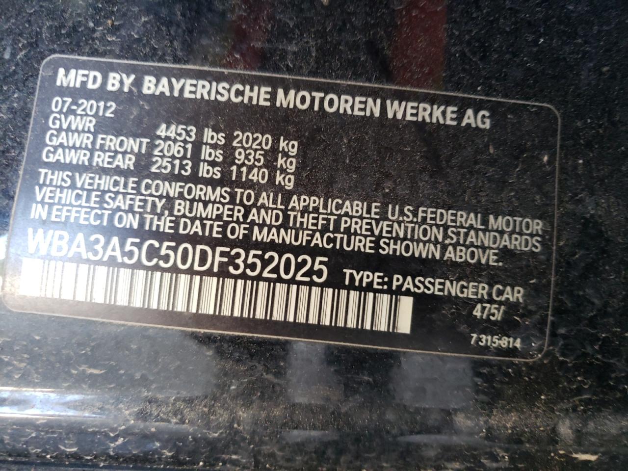 Photo 10 from auction – 2013 BMW 328 I with VIN WBA3A5C50DF352025