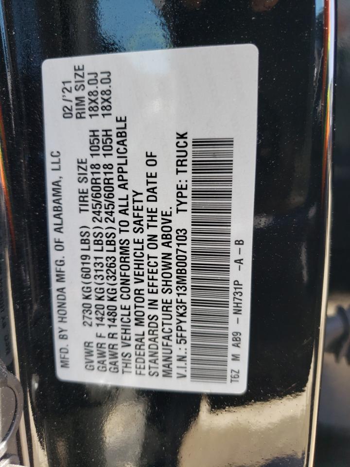 Photo 10 from auction – 2021 HONDA RIDGELINE with VIN 5FPYK3F13MB007103