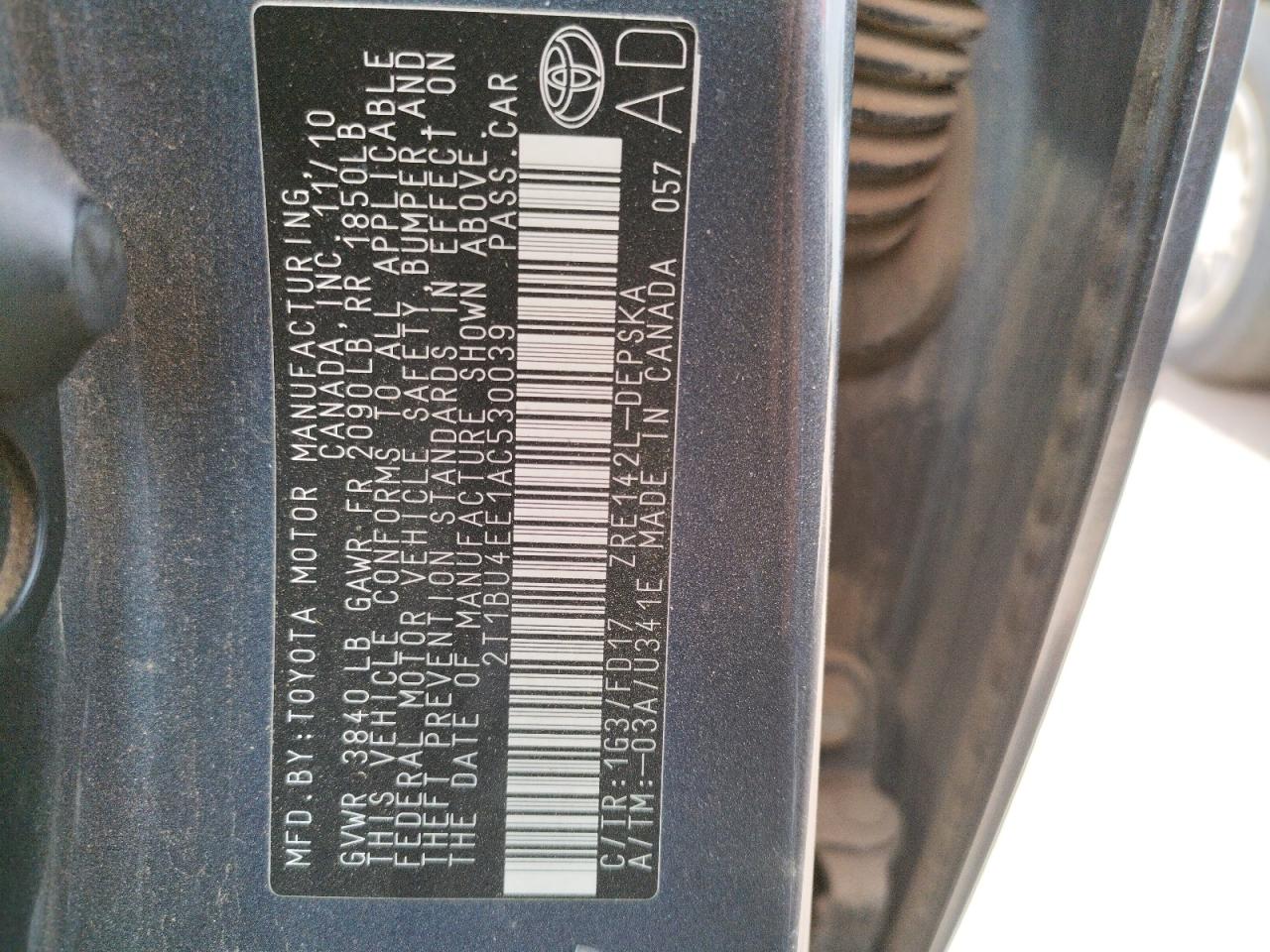 Photo 10 from auction – 2010 TOYOTA COROLLA BA with VIN 2T1BU4EE1AC530039