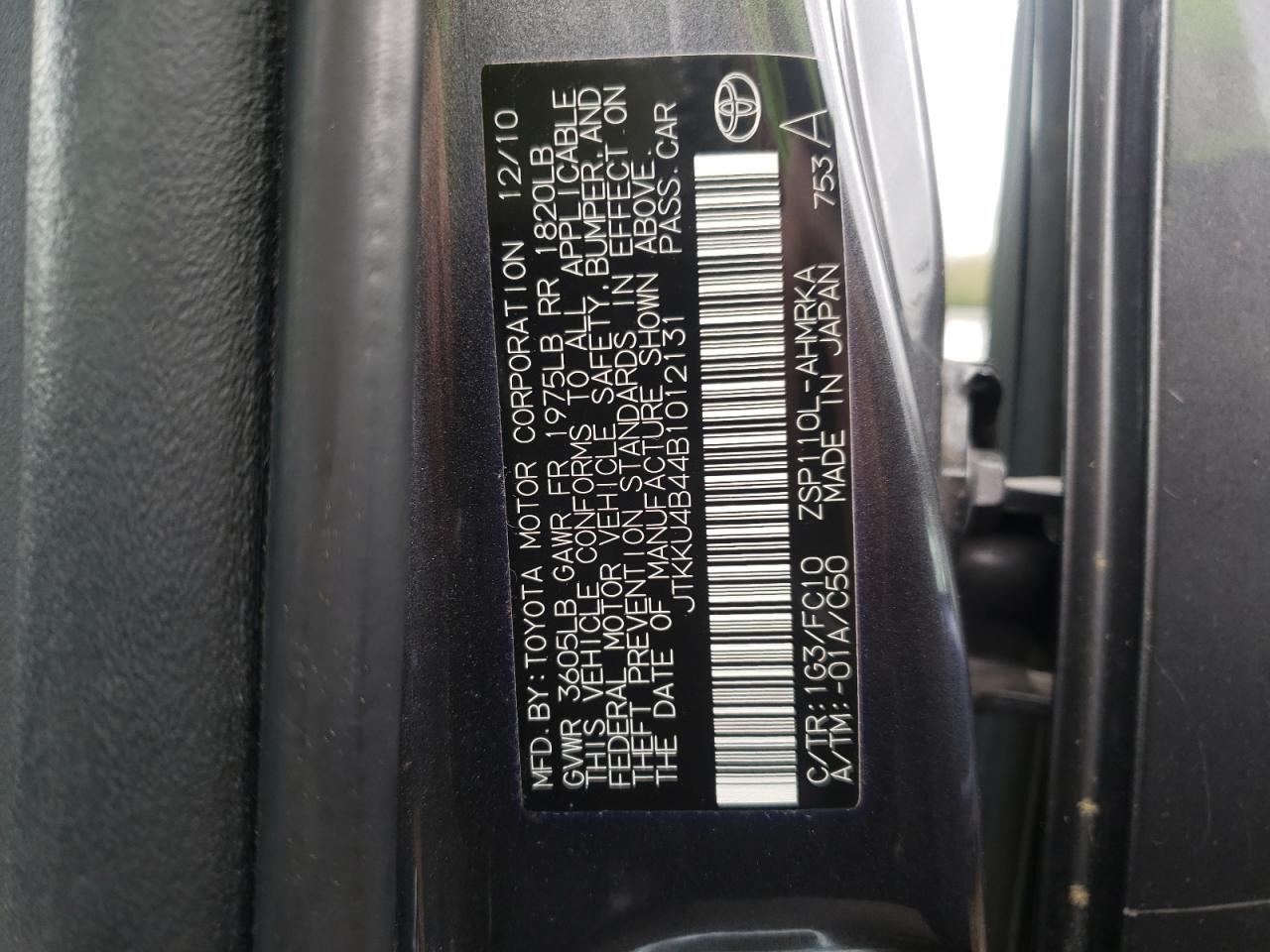 Photo 10 from auction – 2011 TOYOTA SCION XD with VIN JTKKU4B44B1012131