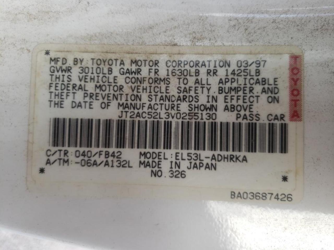 Photo 10 from auction – 1997 TOYOTA TERCEL CE with VIN JT2AC52L3V0255130