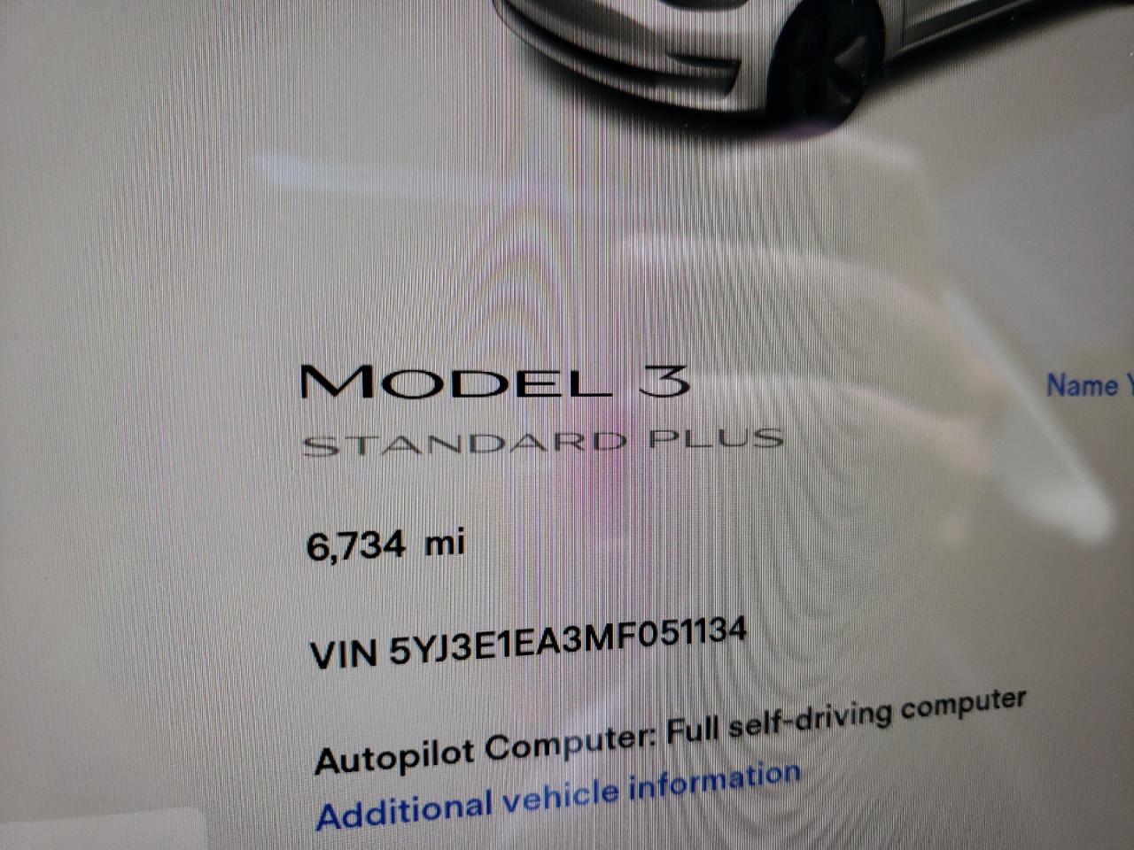 Photo 8 from auction – 2021 TESLA MODEL 3 with VIN 5YJ3E1EA3MF051134