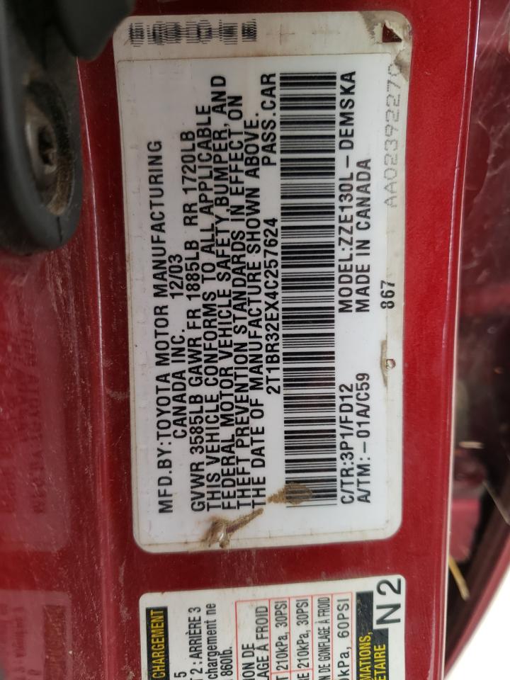 Photo 10 from auction – 2004 TOYOTA COROLLA CE with VIN 2T1BR32EX4C257624