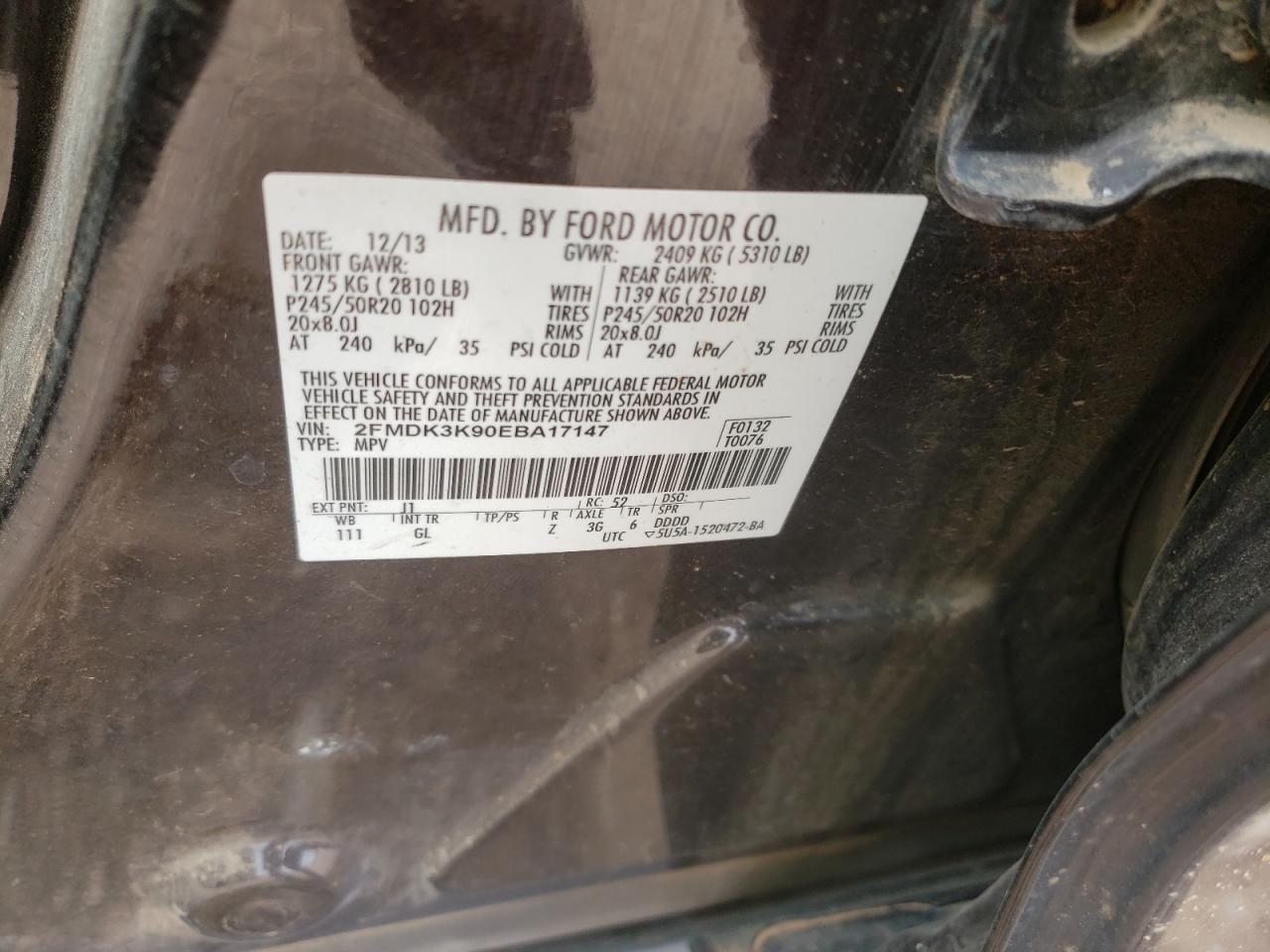 Photo 11 from auction – 2014 FORD EDGE LIMIT with VIN 2FMDK3K90EBA17147
