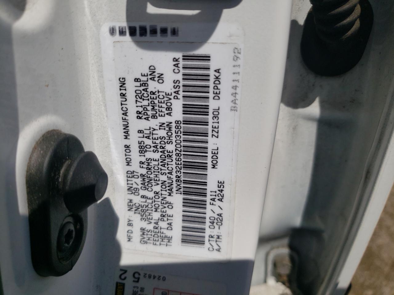 Photo 10 from auction – 2008 TOYOTA COROLLA CE with VIN 1NXBR32E68Z003588