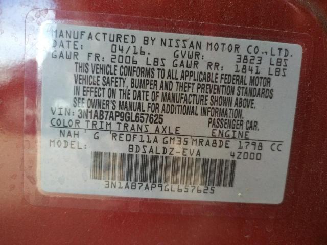 Photo 10 from auction – 2016 NISSAN SENTRA S with VIN 3N1AB7AP9GL657625