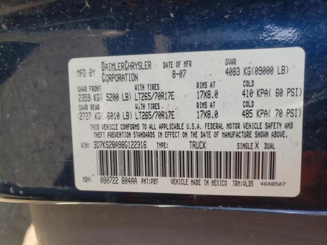 Photo 10 from auction – 2008 DODGE RAM 2500 S with VIN 3D7KS28A98G122316