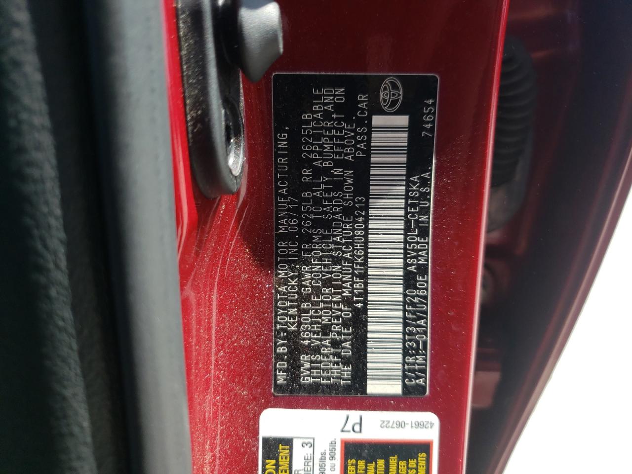 Photo 10 from auction – 2017 TOYOTA CAMRY LE with VIN 4T1BF1FK6HU804213