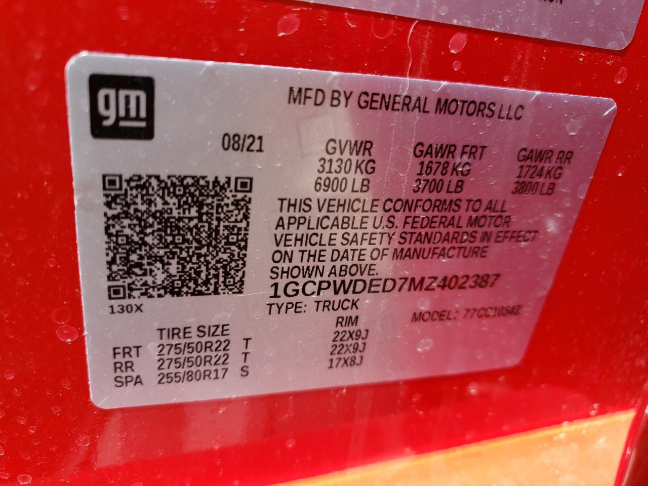 Photo 10 from auction – 2021 CHEVROLET SILVERADO with VIN 1GCPWDED7MZ402387