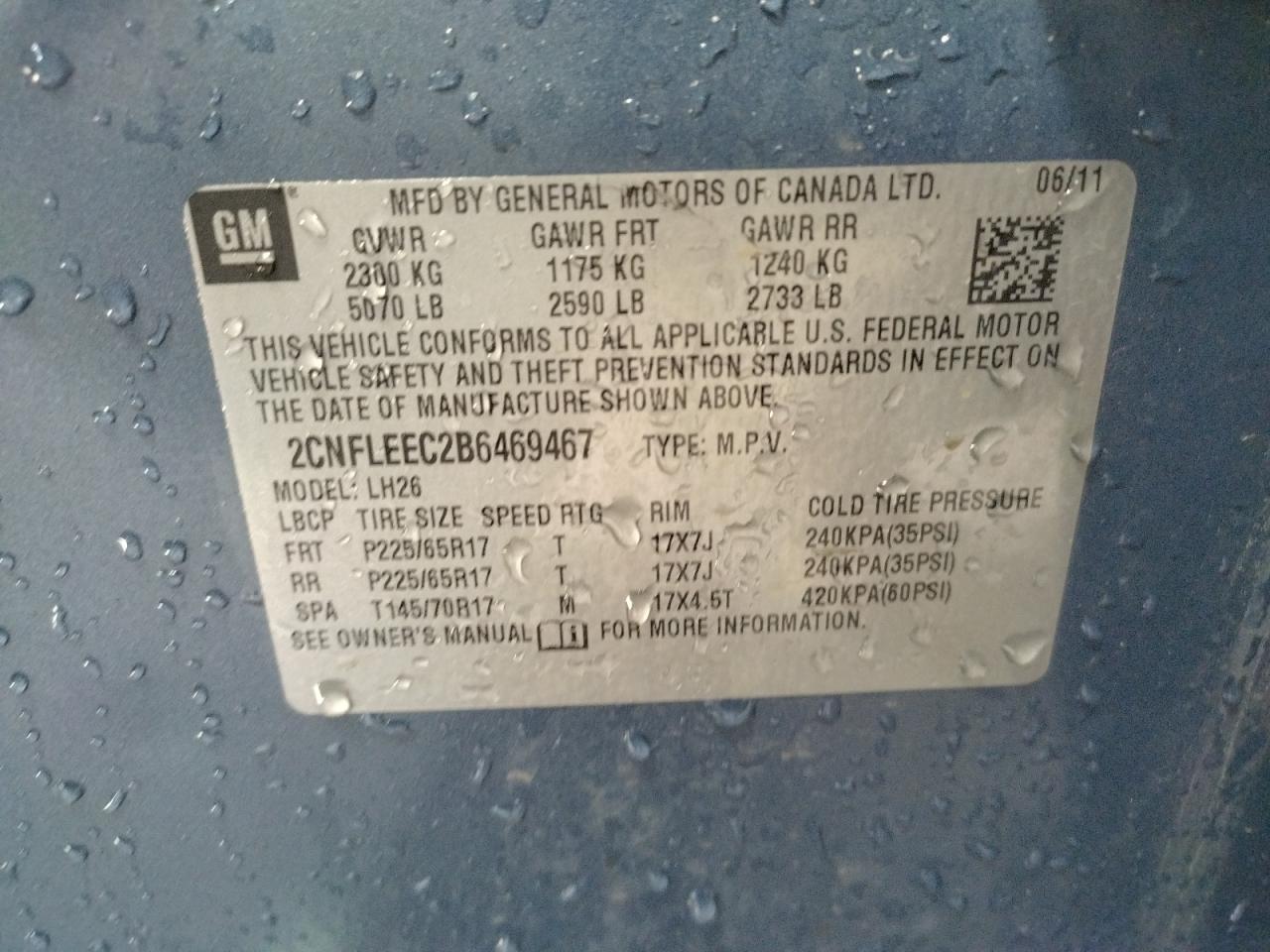 Photo 10 from auction – 2011 CHEVROLET EQUINOX LT with VIN 2CNFLEEC2B6469467