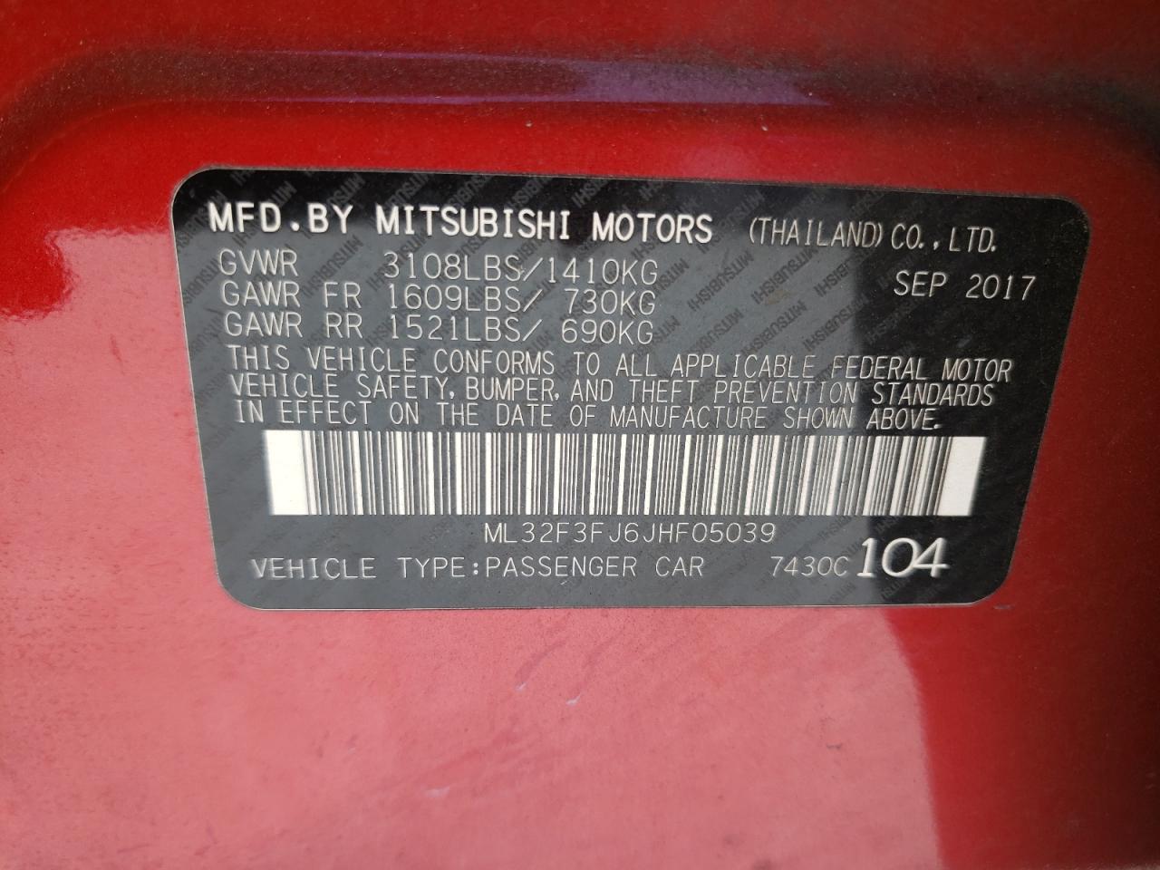 Photo 10 from auction – 2018 MITSUBISHI MIRAGE G4 with VIN ML32F3FJ6JHF05039