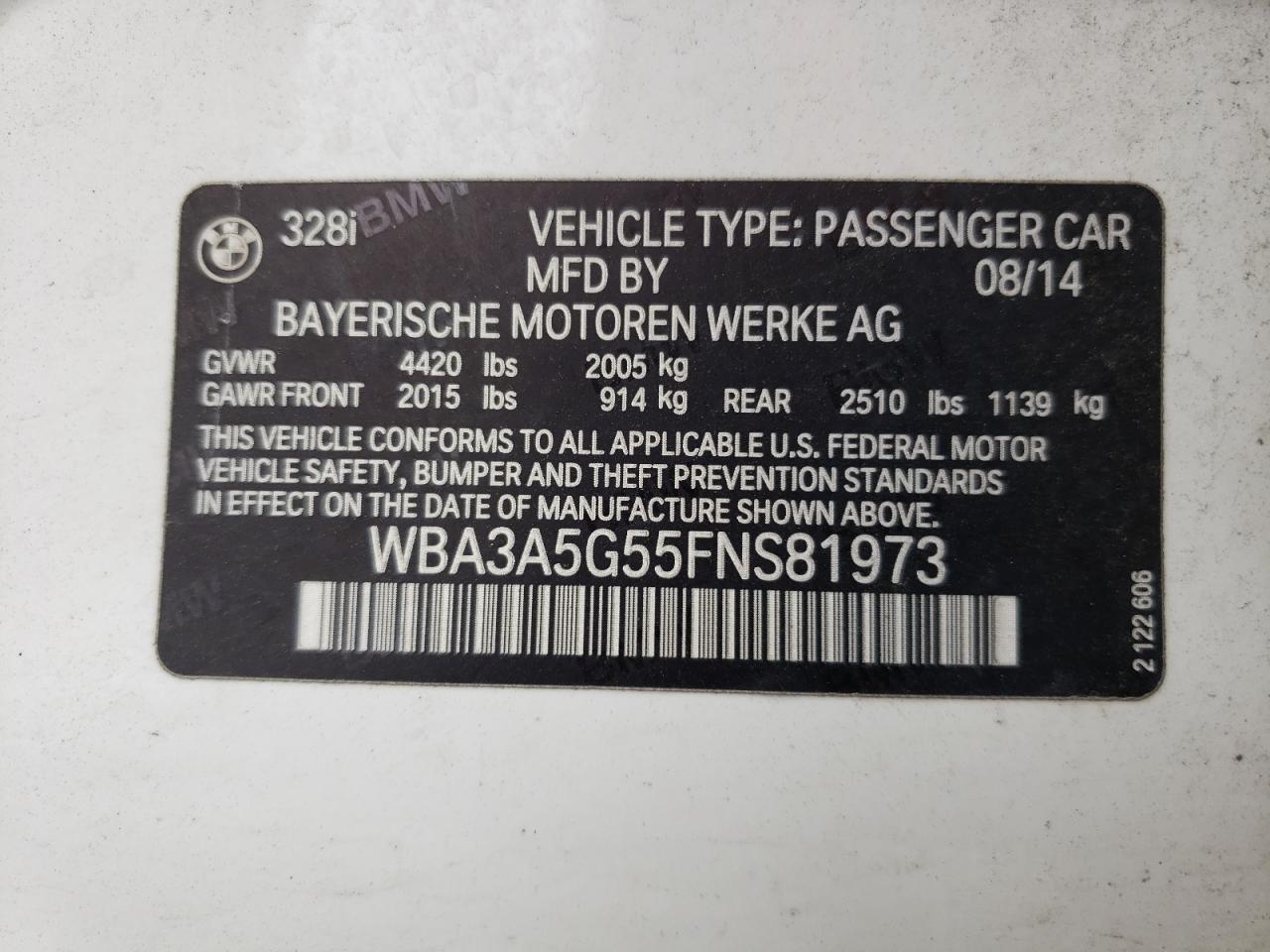 صورة رقم 10 من المزاد - 2015 BMW 328 I مع VIN WBA3A5G55FNS81973