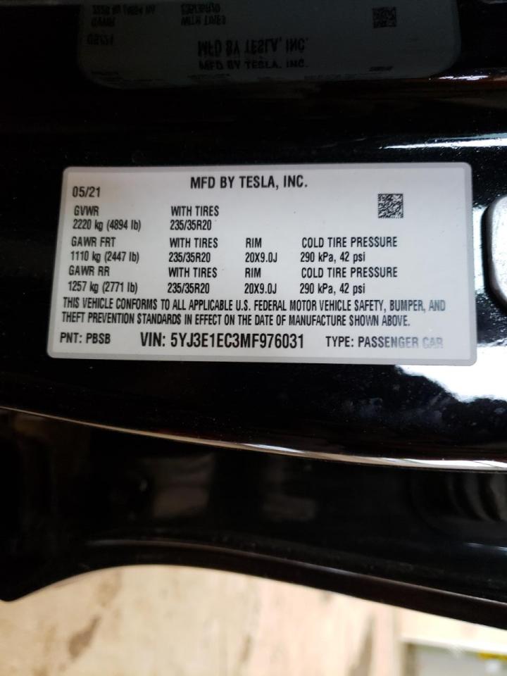 Photo 10 from auction – 2021 TESLA MODEL 3 with VIN 5YJ3E1EC3MF976031