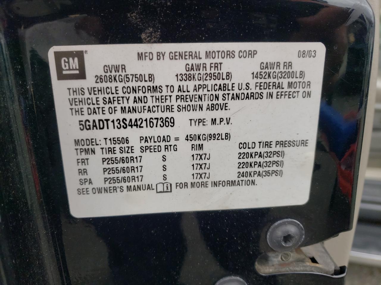 Photo 10 from auction – 2004 BUICK RAINIER CX with VIN 5GADT13S442167369