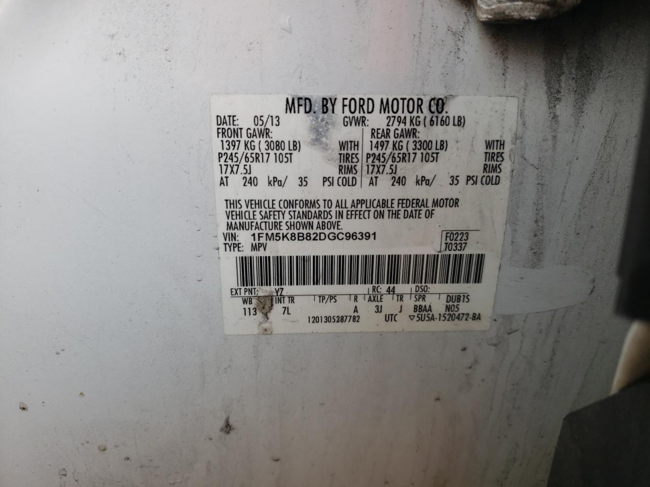 Photo 10 from auction – 2013 FORD EXPLORER with VIN 1FM5K8B82DGC96391