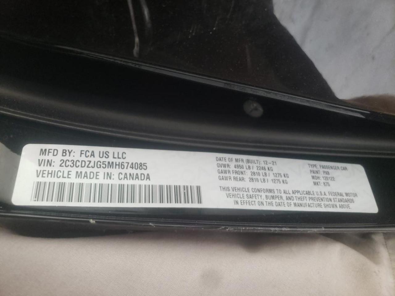 Photo 10 from auction – 2021 DODGE CHALLENGER with VIN 2C3CDZJG5MH674085