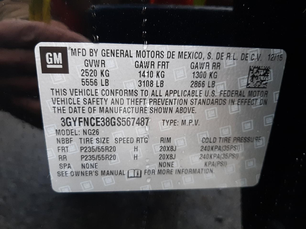 Photo 10 from auction – 2016 CADILLAC SRX PERFOR with VIN 3GYFNCE38GS567487