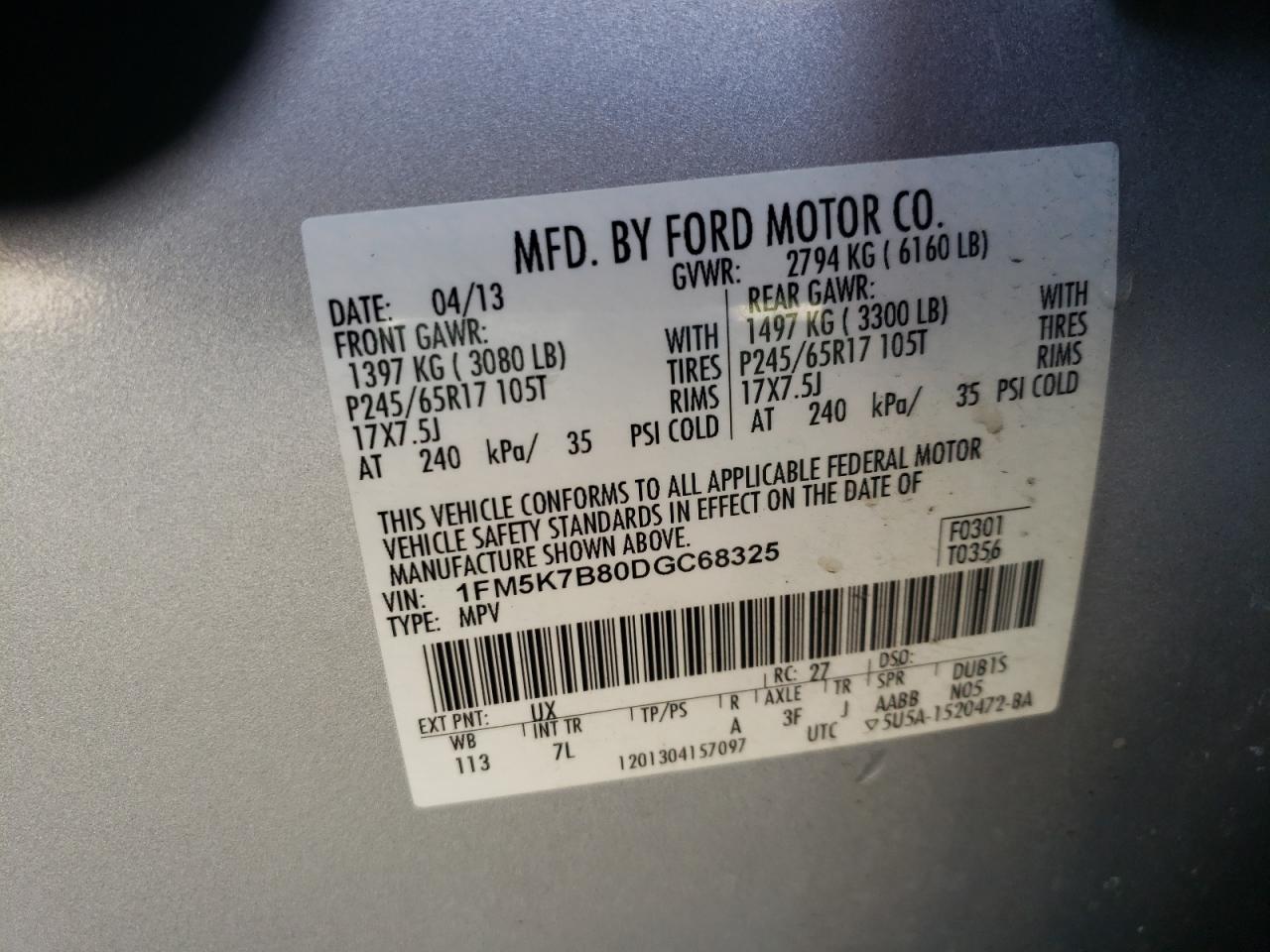 Photo 10 from auction – 2013 FORD EXPLORER with VIN 1FM5K7B80DGC68325