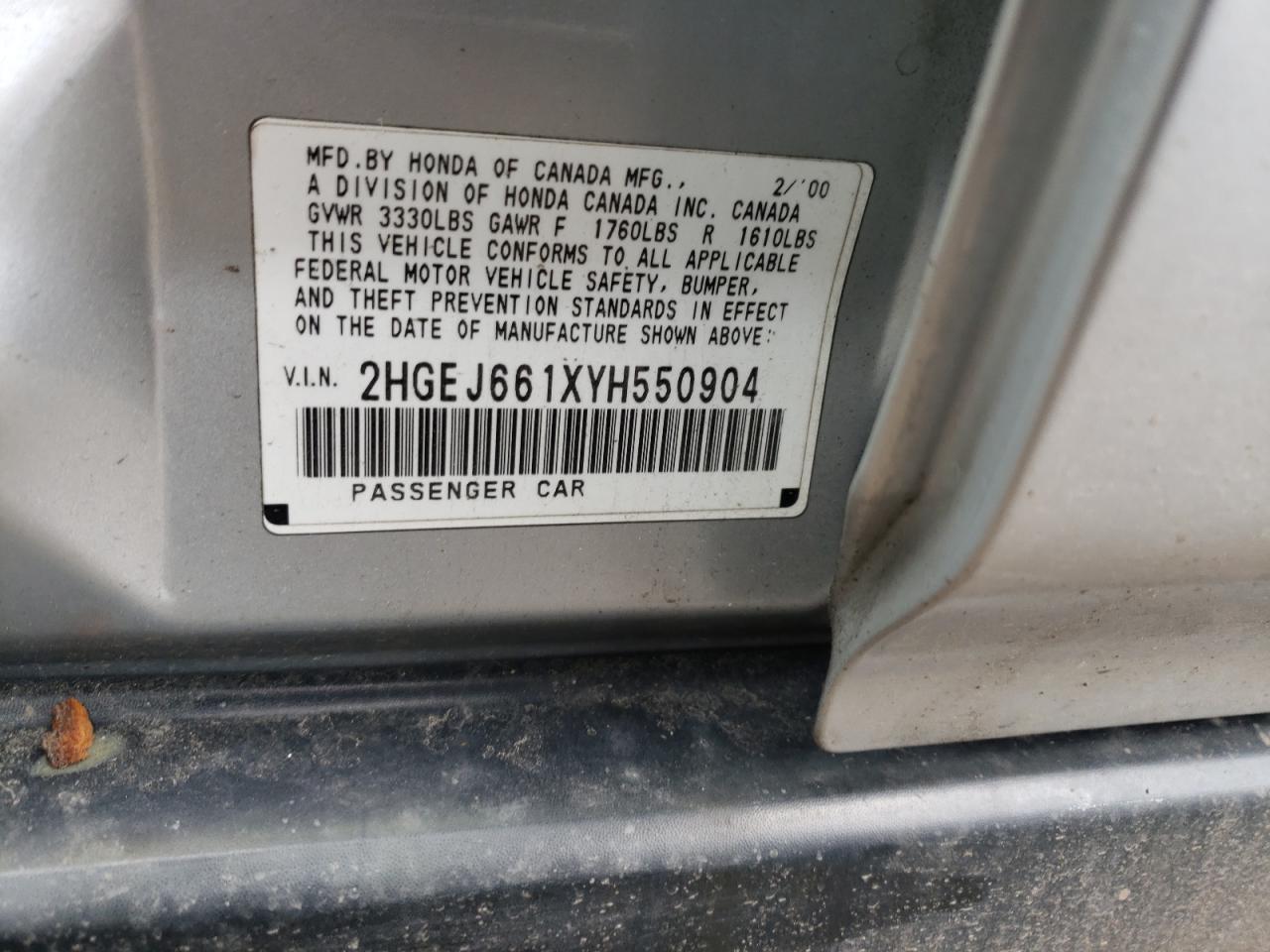 Photo 10 from auction – 2000 HONDA CIVIC BASE with VIN 2HGEJ661XYH550904