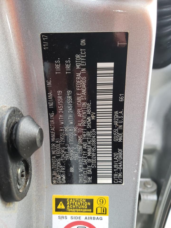 Photo 10 from auction – 2018 TOYOTA HIGHLANDER with VIN 5TDDZRFH5JS804334