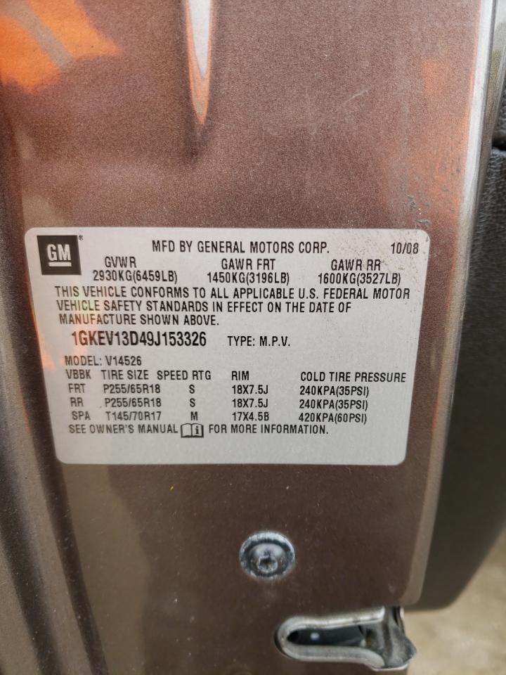 Photo 10 from auction – 2009 GMC ACADIA SLE with VIN 1GKEV13D49J153326