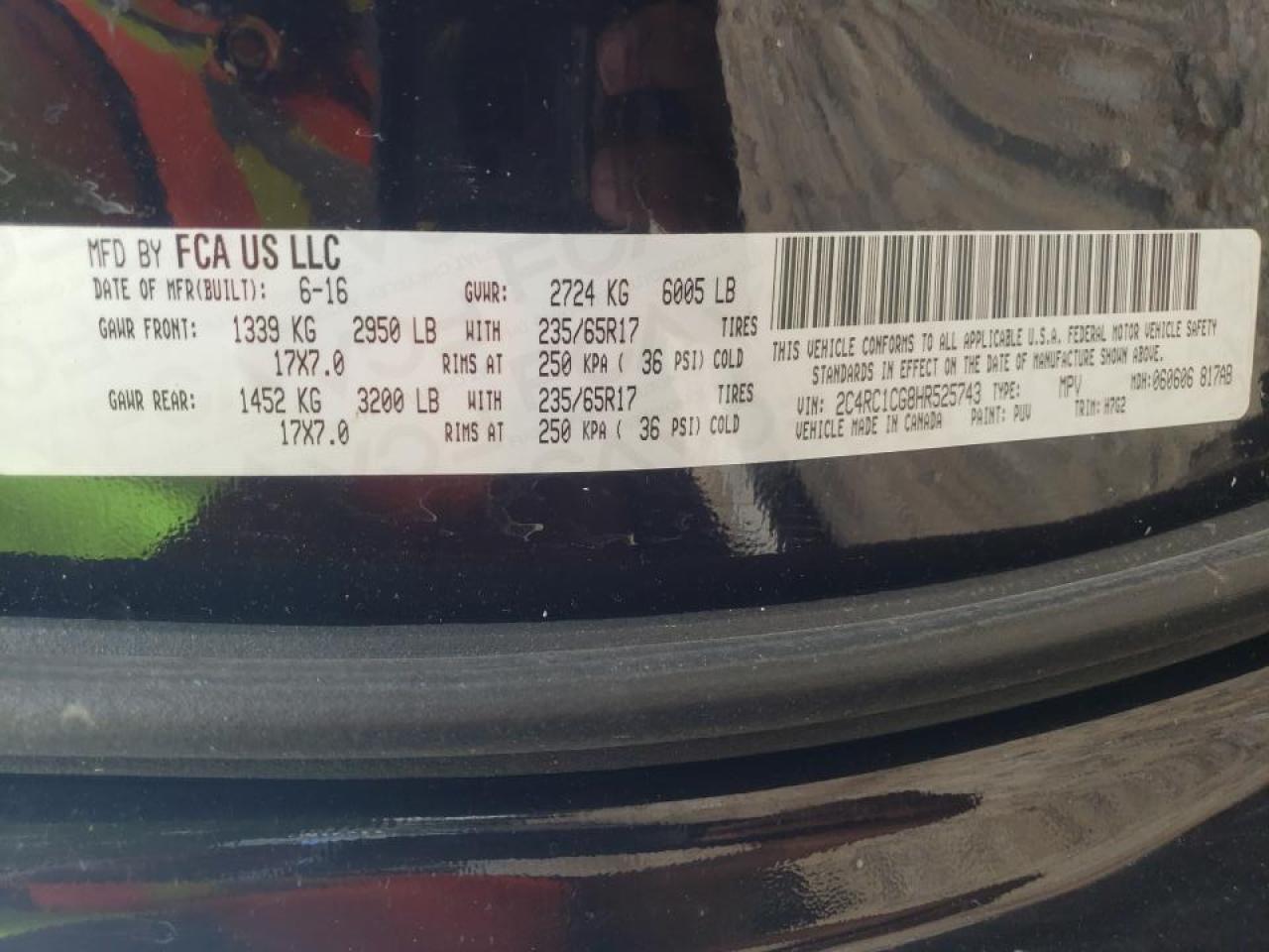 Photo 10 from auction – 2017 CHRYSLER PACIFICA L with VIN 2C4RC1CG8HR525743