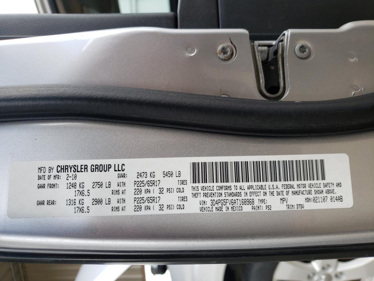 Photo 10 from auction – 2010 DODGE JOURNEY SX with VIN 3D4PG5FV6AT168968