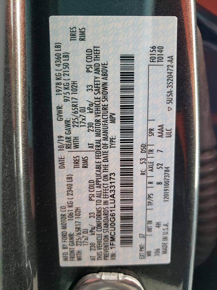 Photo 10 from auction – 2020 FORD ESCAPE SE with VIN 1FMCU0G61LUA33173