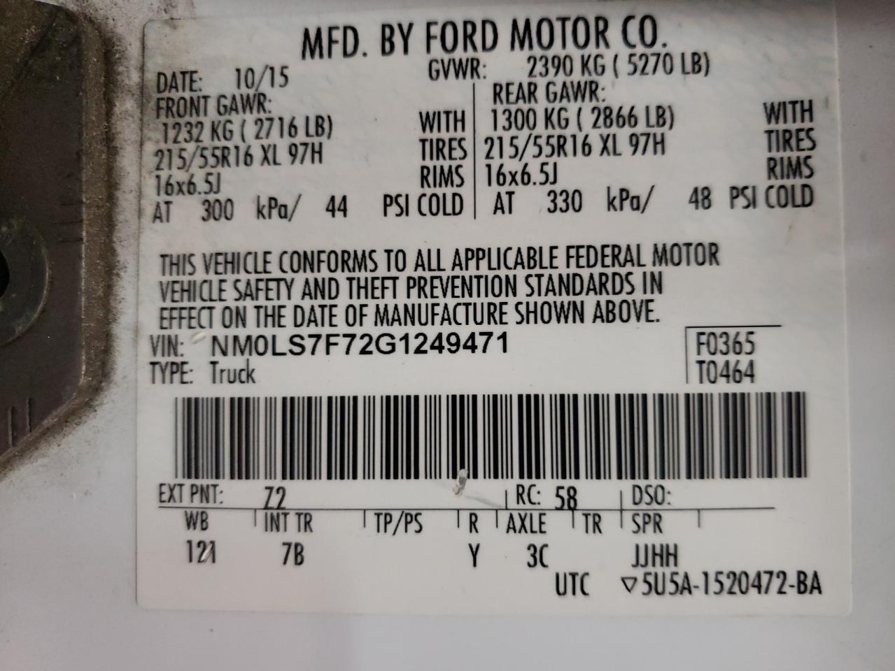Photo 10 from auction – 2016 FORD TRANSIT CO with VIN NM0LS7F72G1249471
