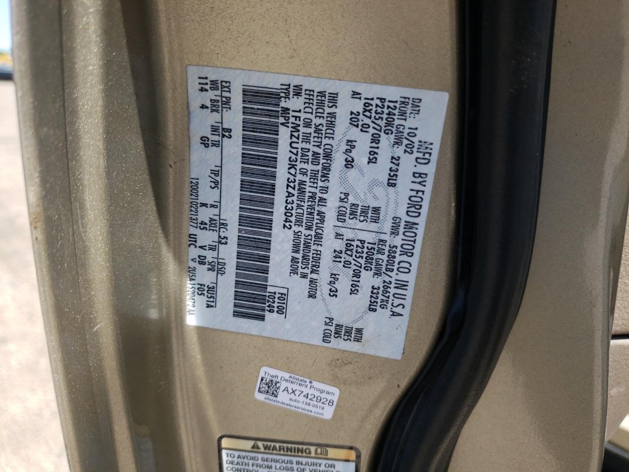 Photo 10 from auction – 2003 FORD EXPLORER X with VIN 1FMZU73K73ZA33042