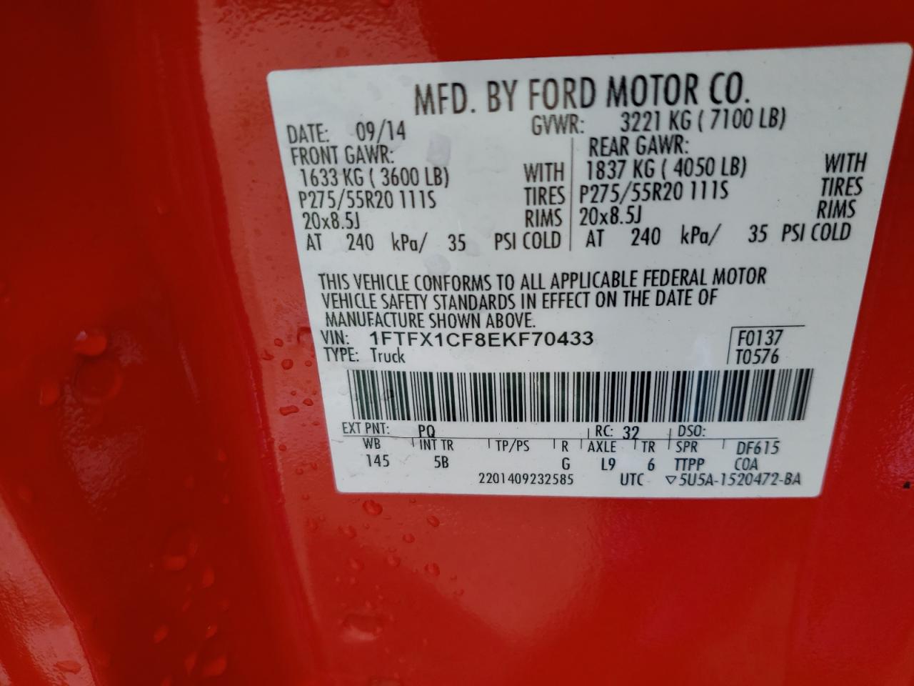 Zdjęcie 10 z aukcji – 2014 FORD F150 SUPER z VIN 1FTFX1CF8EKF70433