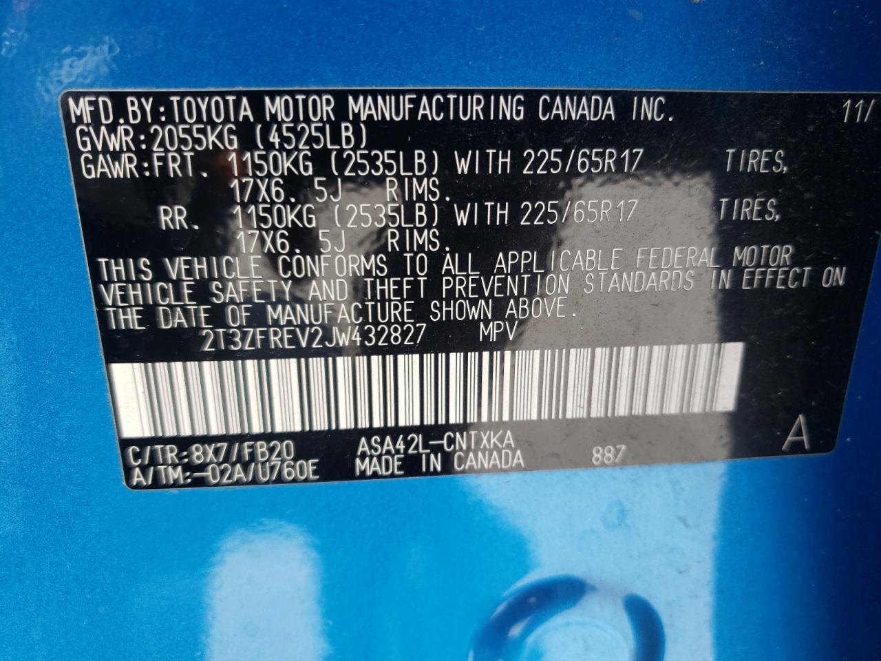 Photo 10 from auction – 2018 TOYOTA RAV4 LE with VIN 2T3ZFREV2JW432827