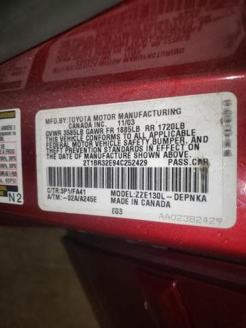 Photo 10 from auction – 2004 TOYOTA COROLLA CE with VIN 2T1BR32E94C252429
