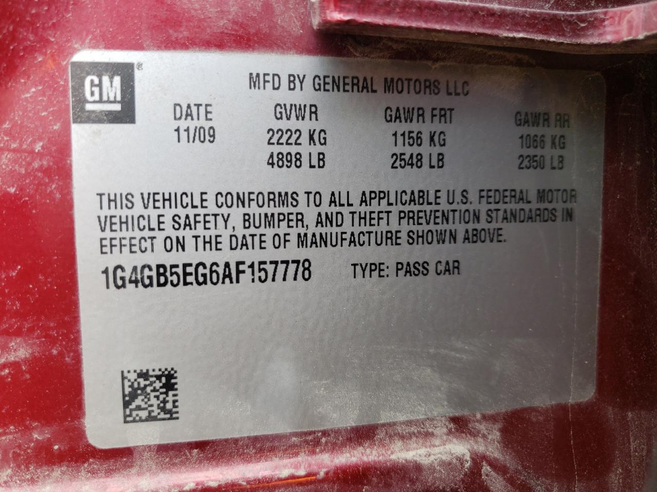 Photo 10 from auction – 2010 BUICK LACROSSE C with VIN 1G4GB5EG6AF157778