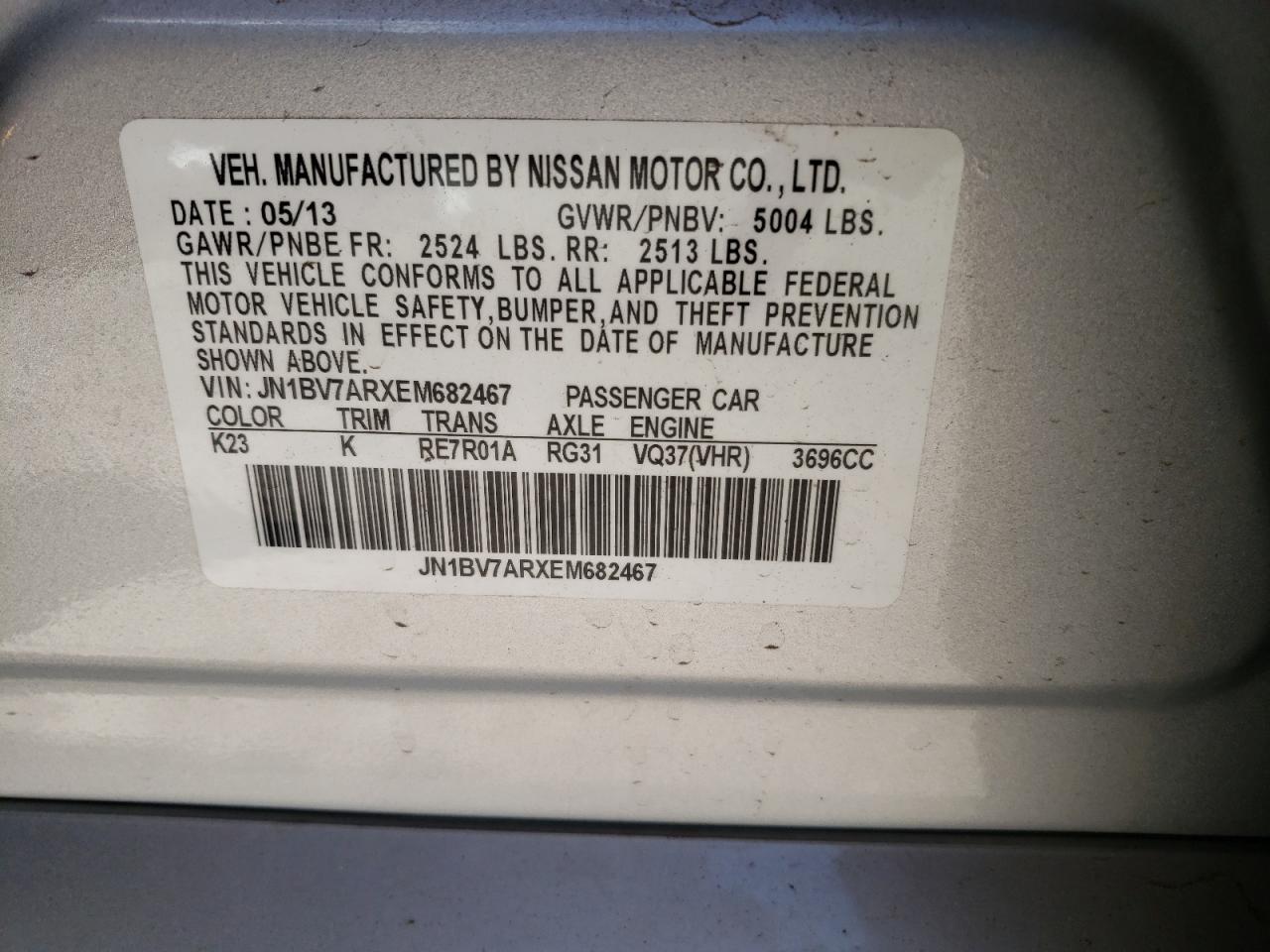 Photo 10 from auction – 2014 INFINITI Q50 BASE with VIN JN1BV7ARXEM682467