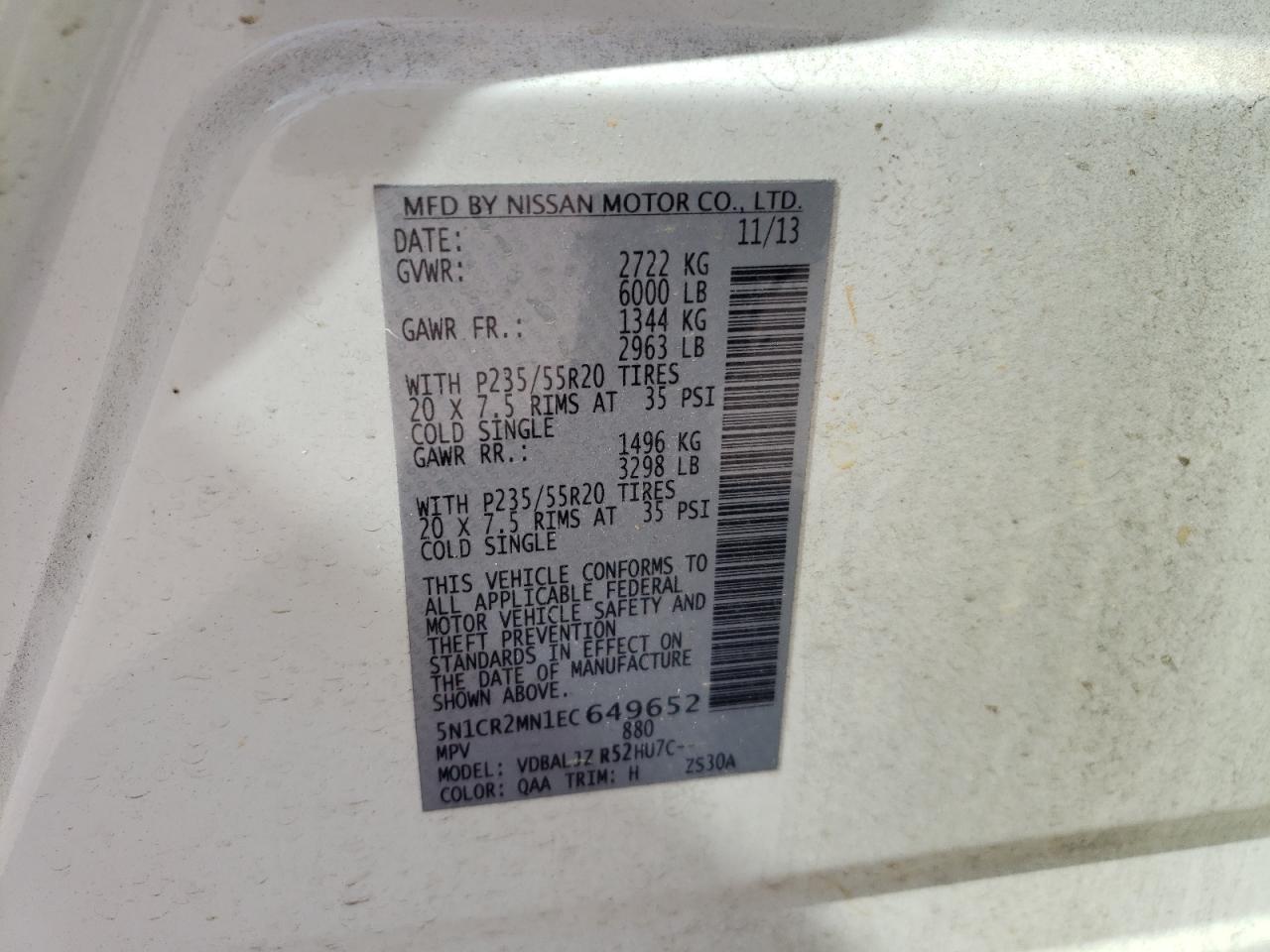 Photo 10 from auction – 2014 NISSAN PATHFINDER with VIN 5N1CR2MN1EC649652