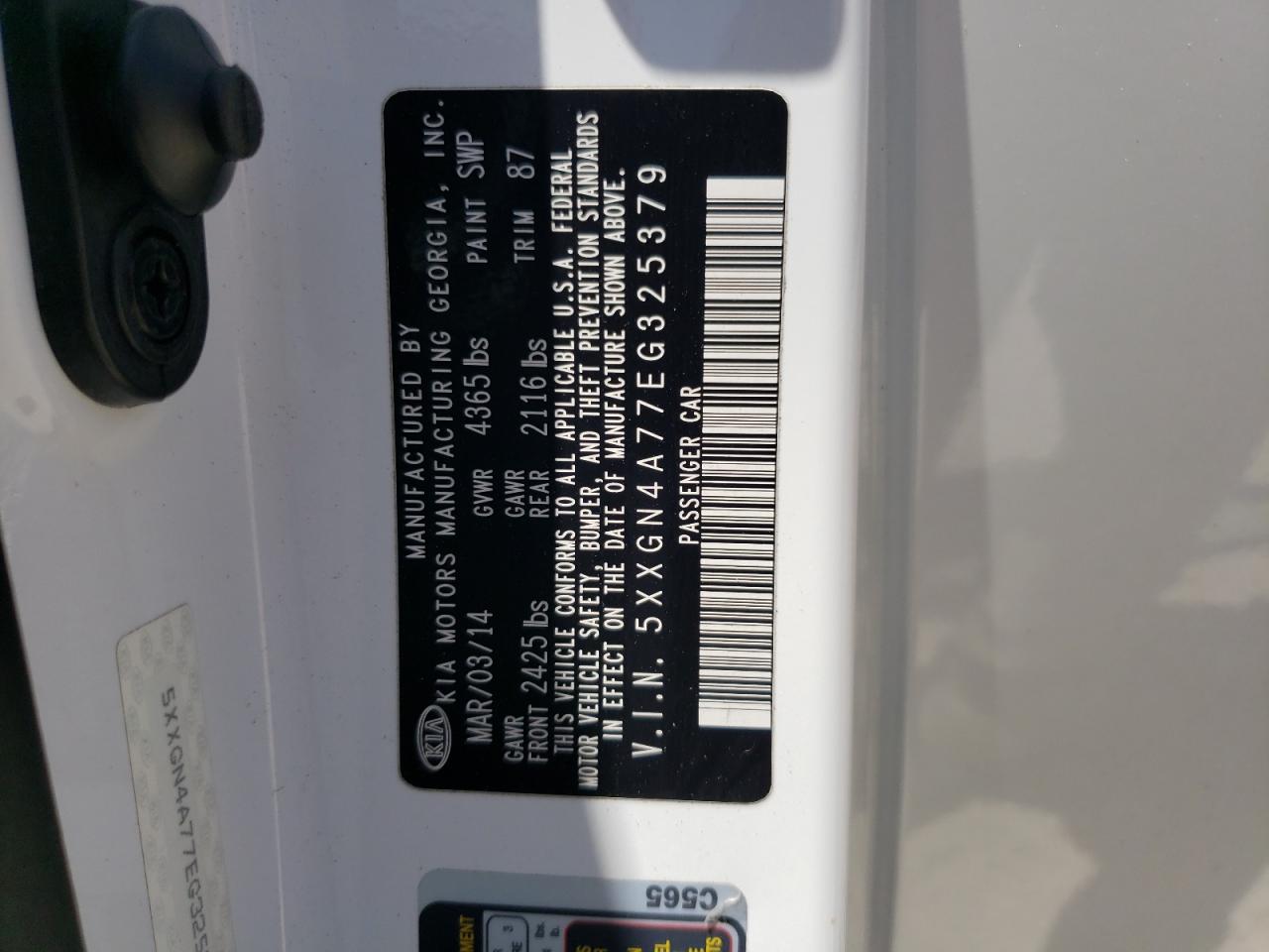Photo 10 from auction – 2014 KIA OPTIMA EX with VIN 5XXGN4A77EG325379