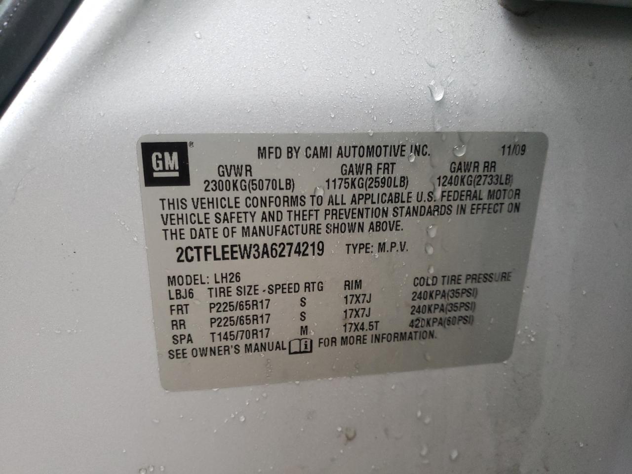 Photo 10 from auction – 2010 GMC TERRAIN SL with VIN 2CTFLEEW3A6274219