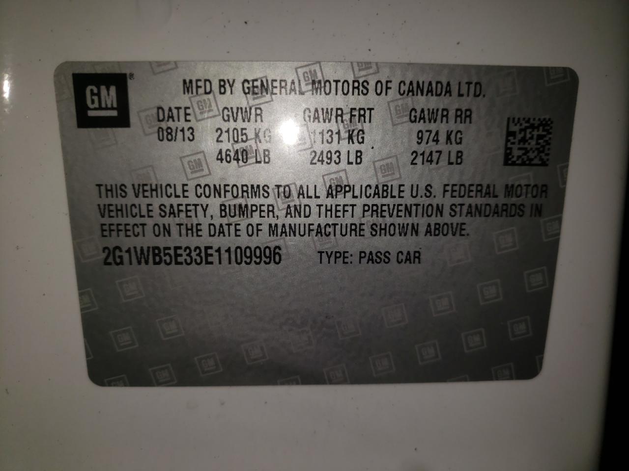 Photo 10 from auction – 2014 CHEVROLET IMPALA LIM with VIN 2G1WB5E33E1109996