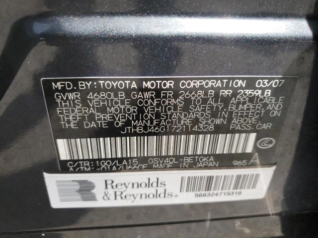 Photo 10 from auction – 2007 LEXUS ES 350 with VIN JTHBJ46G172114328