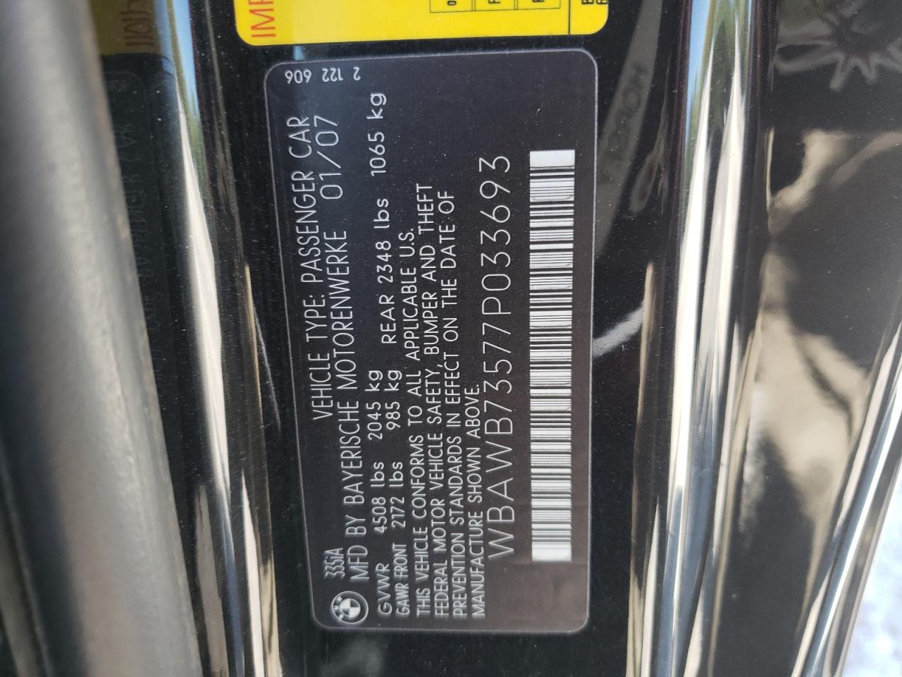 Photo 10 from auction – 2007 BMW 335 I with VIN WBAWB73577P033693