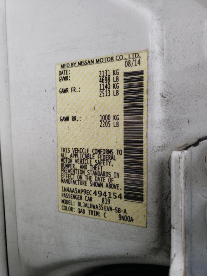 Photo 10 from auction – 2014 NISSAN MAXIMA S with VIN 1N4AA5AP9EC494154