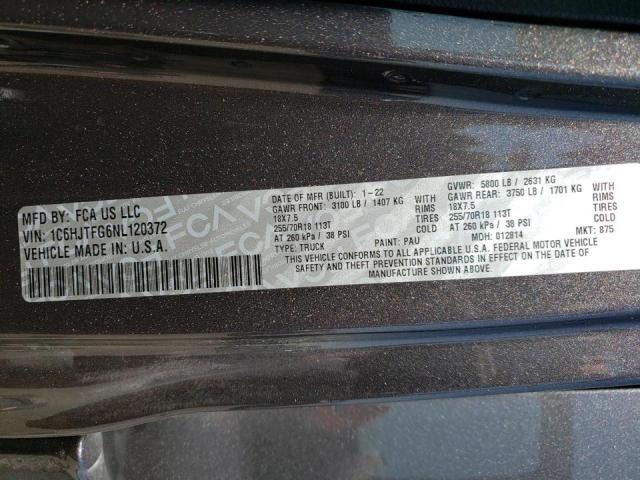 Photo 10 from auction – 2022 JEEP GLADIATOR with VIN 1C6HJTFG6NL120372
