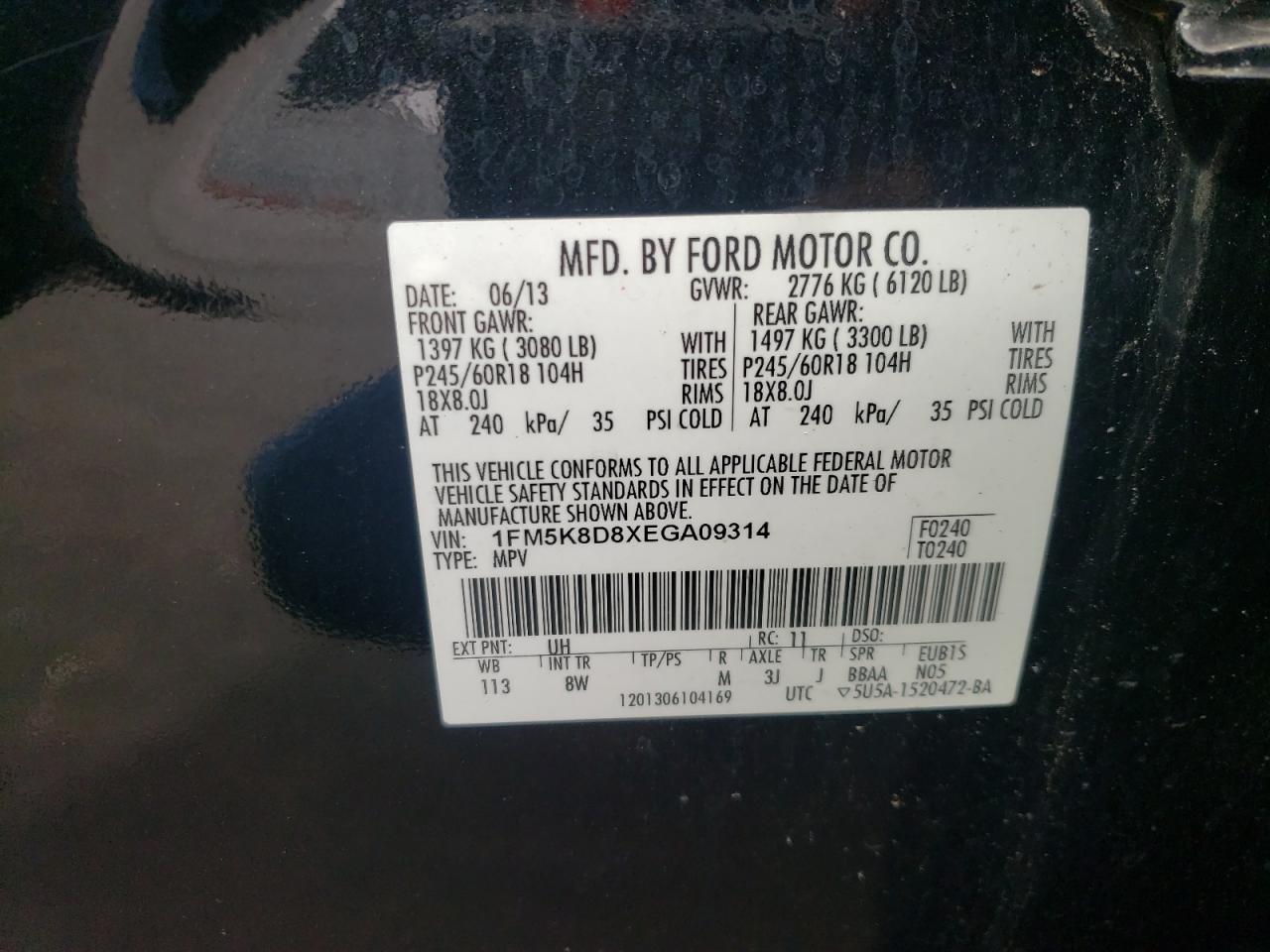 Zdjęcie 10 z aukcji – 2014 FORD EXPLORER X z VIN 1FM5K8D8XEGA09314