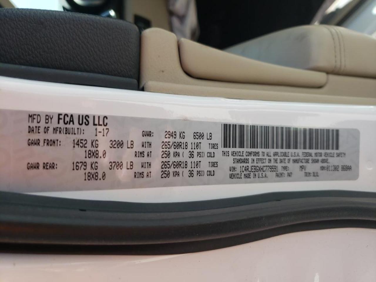 Photo 10 from auction – 2017 JEEP GRAND CHER with VIN 1C4RJEBGXHC779591