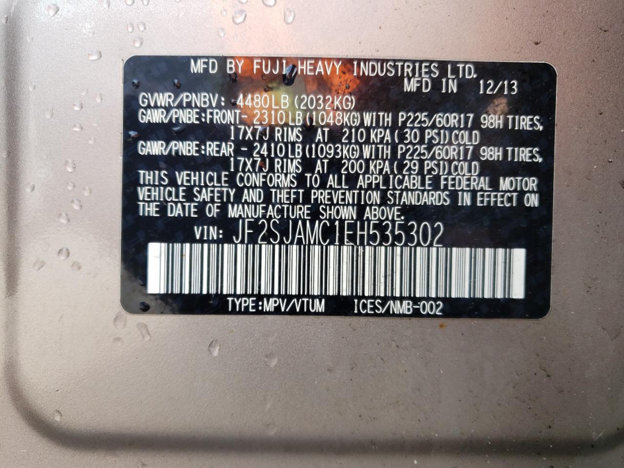 Photo 10 from auction – 2014 SUBARU FORESTER 2 with VIN JF2SJAMC1EH535302