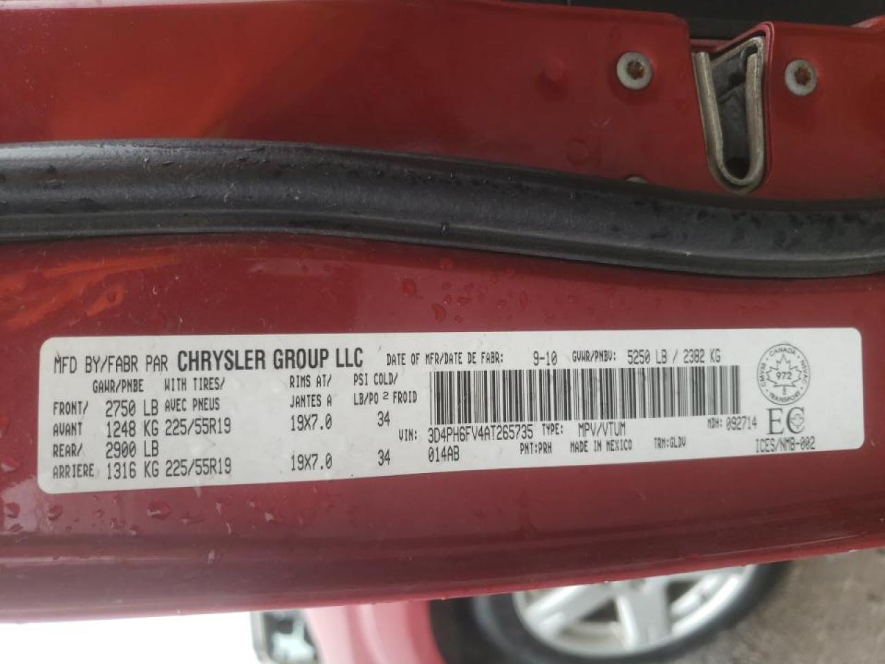 Photo 10 from auction – 2010 DODGE JOURNEY R/ with VIN 3D4PH6FV4AT265735