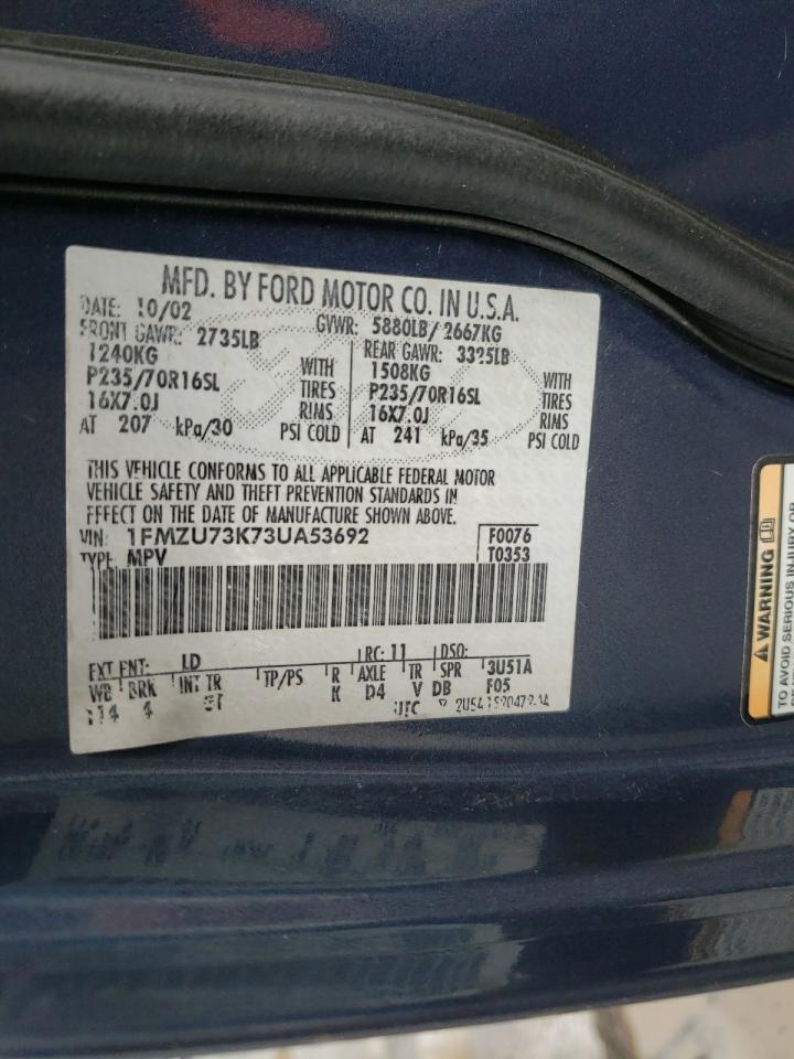 Photo 10 from auction – 2003 FORD EXPLORER X with VIN 1FMZU73K73UA53692